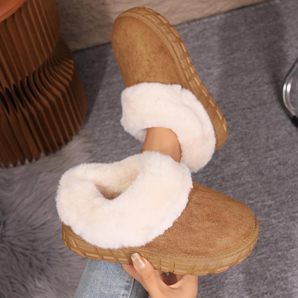 Thick-soled Snow Boots for Women's 2025 Winter New Piled and Thickened Warm Large Cotton Shoes with Integrated Leather and Fur Bread and Wool Shoes