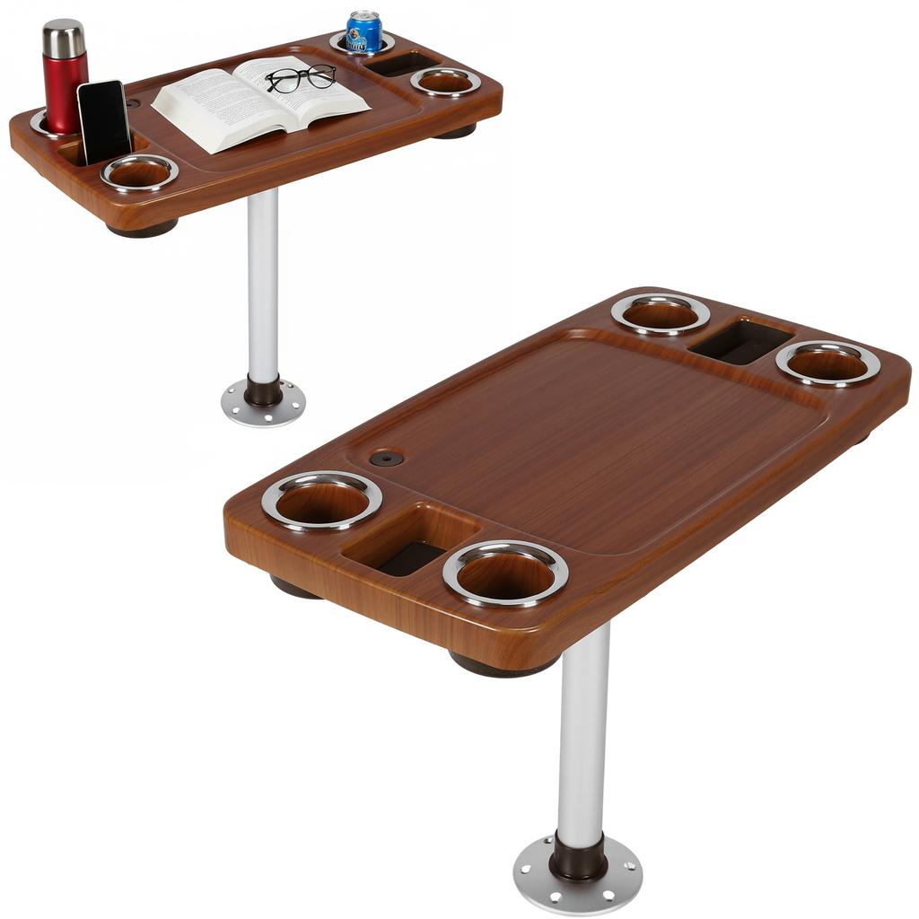 Marine Boat Rectangle Table 4 Drink Holders 2 Phone Stands 34X18 Inch Utility Boat Bar Organizer Table Plastic Ship Accessories