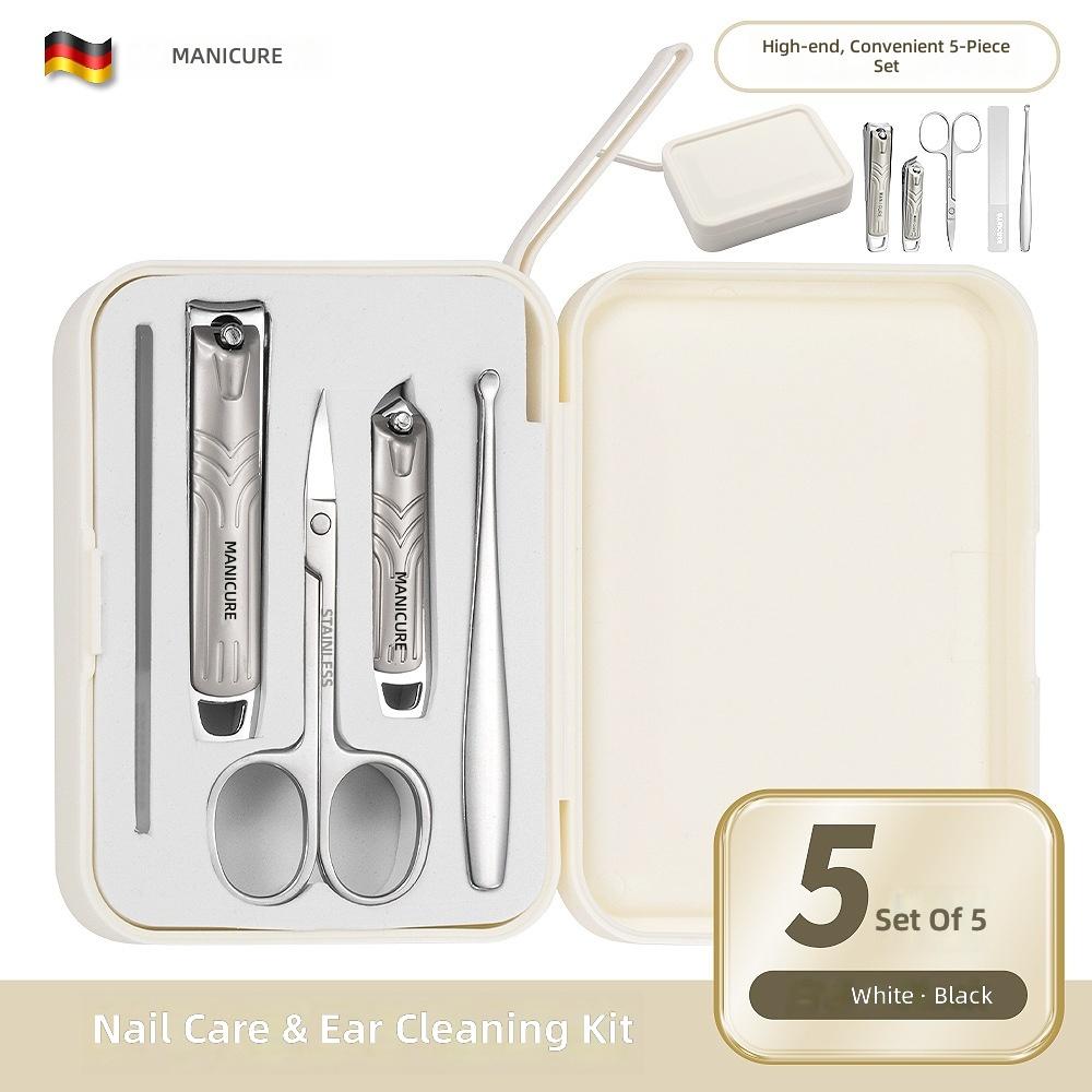 7 Piece Carbon Steel Manicure Set Two-tier Box; High-end Gun-black Splash-proof sharp Pedicure Nail Clippers Tools