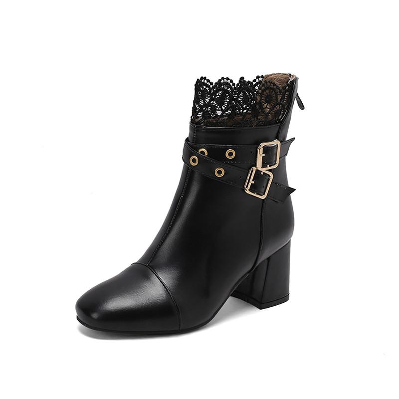 Pink Red White Gilrs Sweet Wedding Shoes Women Round Toe Belt Buckle High Heels Zipper Lady Party Ankle Booties Large Size 47 48