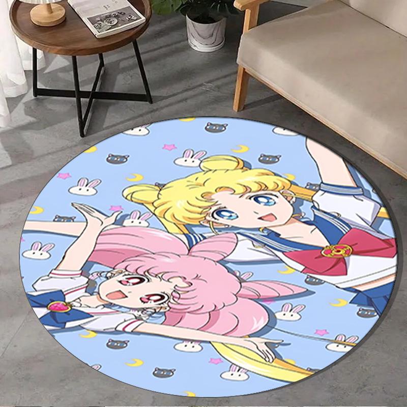 1PC Pink Moon Puella Magi Round Rug, Non-slip Chair Mat, Home Decor, Circle Carpet Perfect for Office, Bedroom, Living Room,Christmas gift