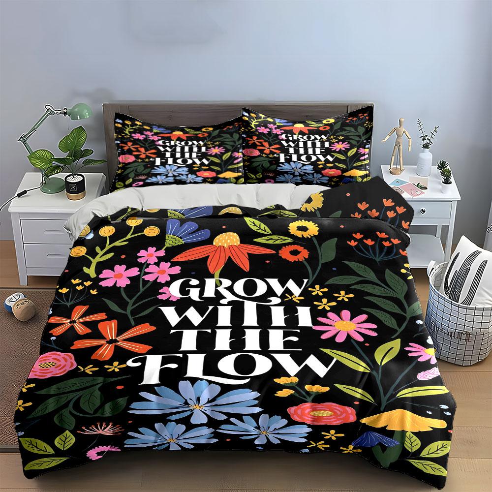 Colorful flowers and leaves. Bedding sets Duvet cover sets Duvet covers Pillowcases(1 * Duvet Cover 2 * Pillowcases without duvet insert)