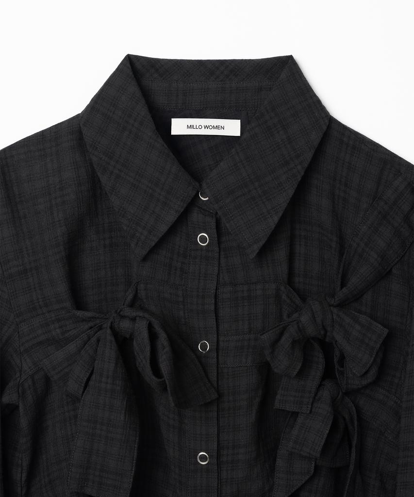 MILLO WOMEN Ribbon Tie Shirt [Black]