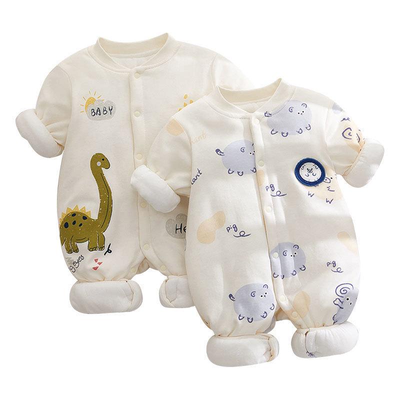 Боди для малыша, готовое к зиме: Плотный хлопковый комбинезон с подкладкой, 120г, Полностью хлопковый костюм для ползания