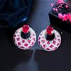 CMM Top Hot Pink Red Cubic Zirconia Women Round Big Party Wedding Stud Earrings Luxury Festive Jewelry