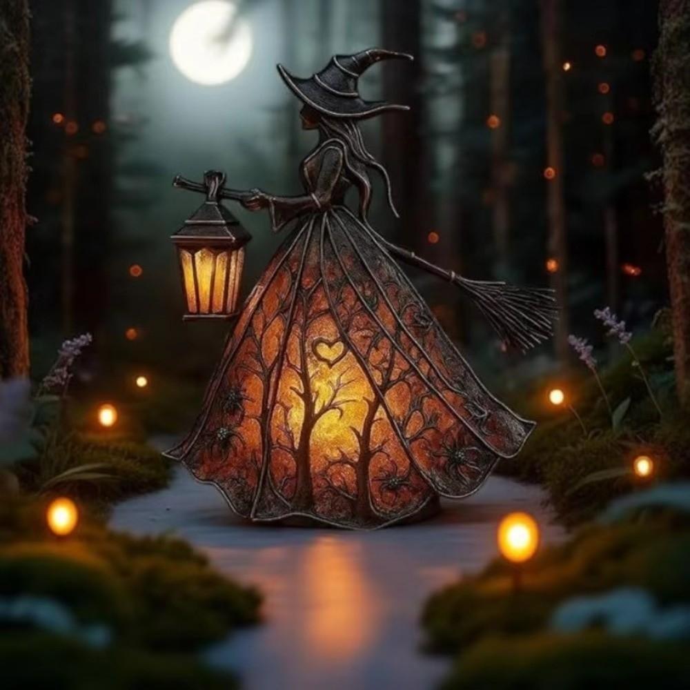 Scary Broomstick Witch Statues 16cm Resin Night Light Holiday Decorative Lamp Halloween Party