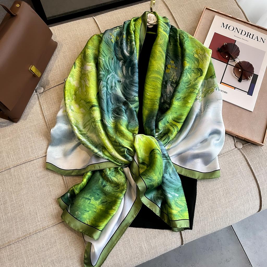 180*90cm Luxury Brand Women Scarf Summer Silk Shawl Lady Wrap Soft Female Echarpe Designer Beach Stole Bandanna Foulard Muffler