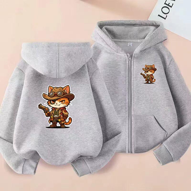 2026 New Style Children's Sporty Zippered Hooded Sweatshirt Casual Jacket with Cartoon Lizard Pattern for Ages 3 to 12