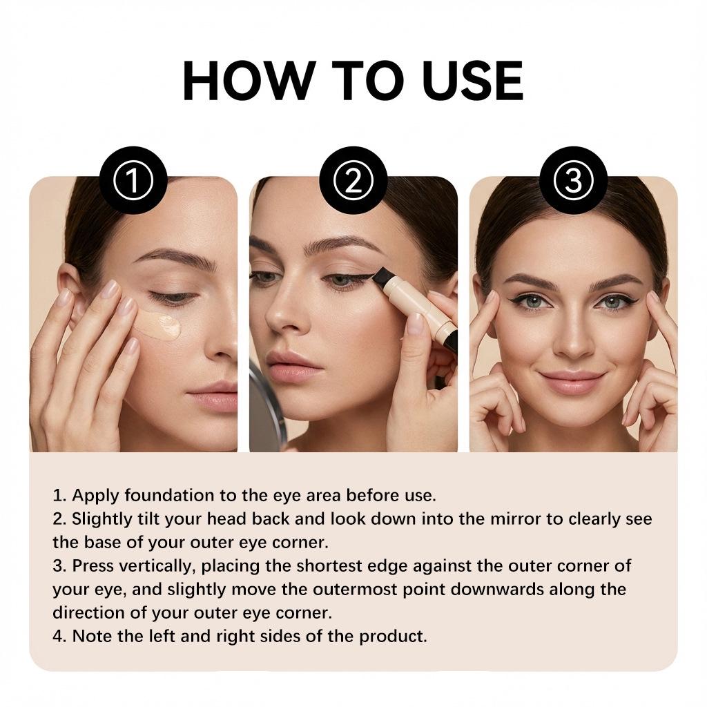 Двусторонний черный жидкий лайнер-штамп для глаз Zephoco: Гладкий, безупречный, универсальный пигментированный макияж глаз.