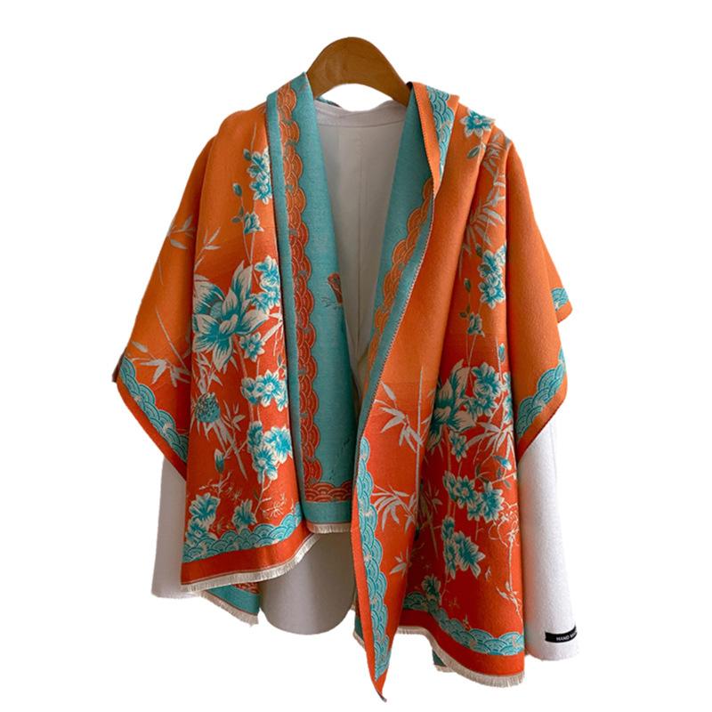 Sweet And Elegant, Literary And Artistic, Bamboo Shadow, Dark Fragrance, Light National Style Scarf, Women'S Double-Sided Double Wearing Shawl