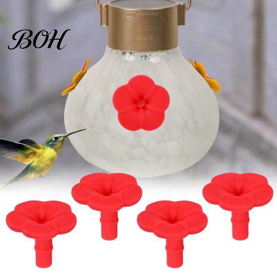 Silicone Hummingbird Feeder Parts 4PCS Replacement Parts, Simulated Red Flowers Shape, Universal Outdoor Accessory Fit Waterproof Bird Accessories,