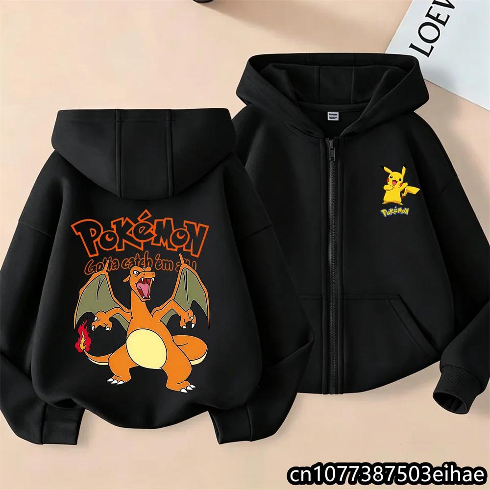 Casual Outerwear For Children Kids Zip Up Hooded Jacket With Anime Print Fashion Hip Hop Streetwear Zipper Sweatshirt