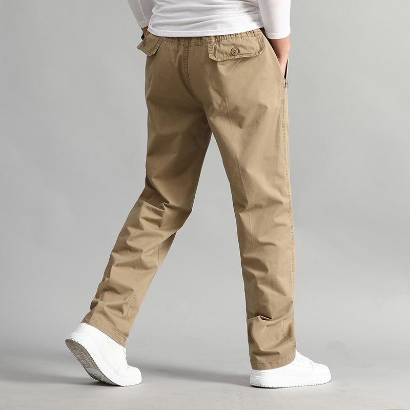 Мужские эластичные брюки со средней талией, однотонные прямые брюки с завязками, свободные мужские брюки среднего размера больших размеров