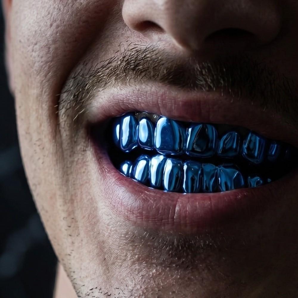 Glossy Finish Teeth Grillz Caps Blue Colorful Teeth Jewelry Teeth Grillz Top Bottom Set  Rapper