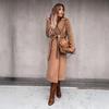 Spring and Autumn Coat Simple V-neck Strap Long Coat Women
