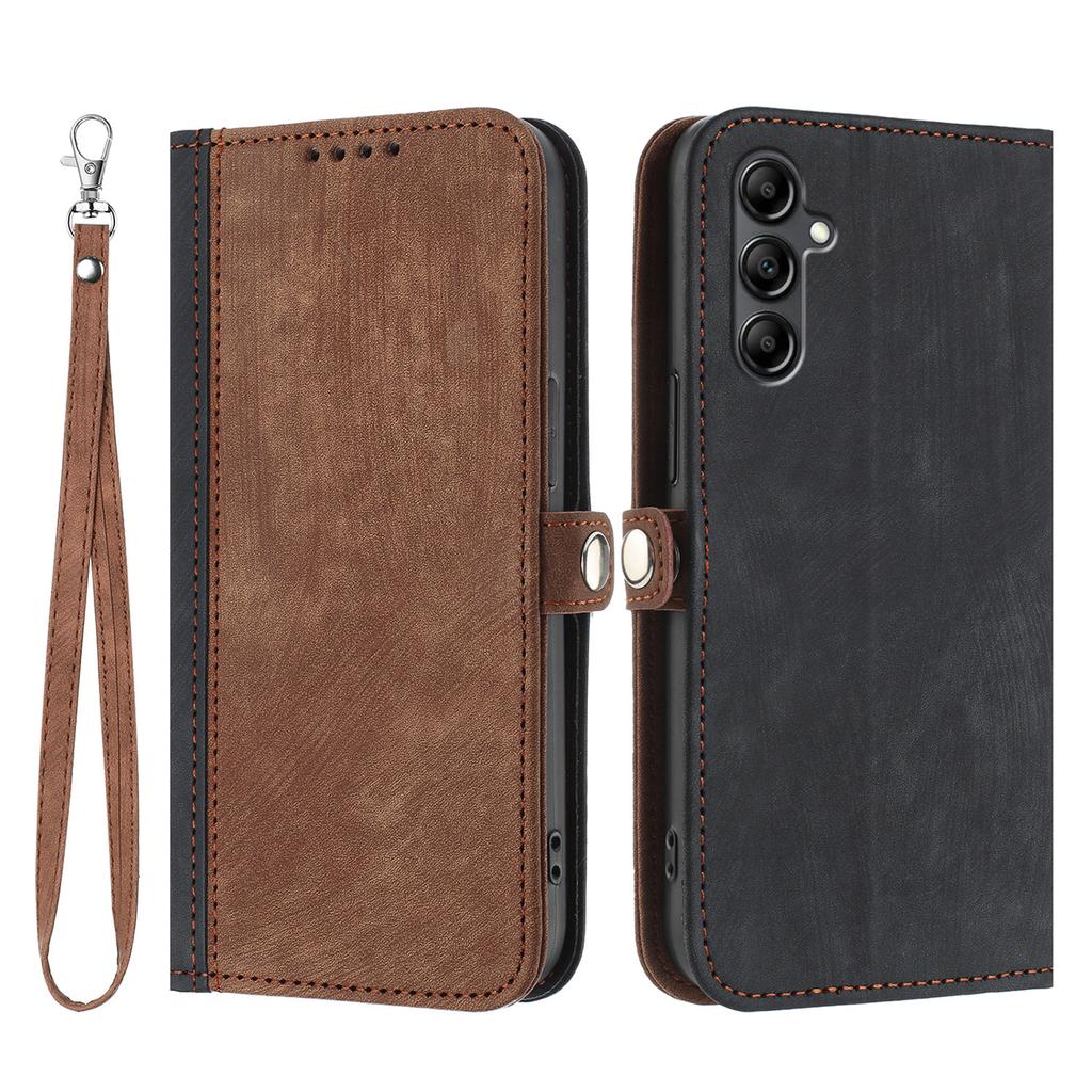 For Samsung Galaxy A17 PU Leather Case with Strap Phone Cover Stand Side Magnetic Button Design