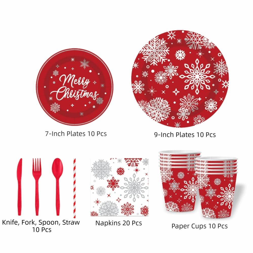 Reindeer Design Christmas Disposable Tableware Color Printed Party Dinnerware Set Venue Decoration