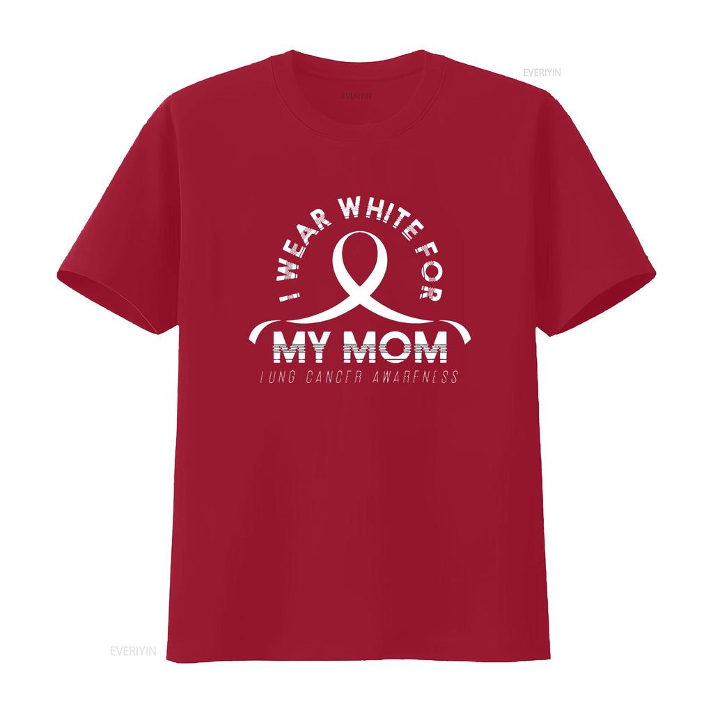 Womens T Shirt I Wear White For My Mom Ribbon Lung Cancer Awareness Black 2XL vintage Washed Breathable Comfortable Stylish