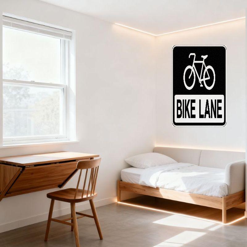 Rectangular Black & White Bike Lane Metal Tin Sign, Bicycle Outline Wall Decor for Home Office Garage, Vintage Traffic Warning P