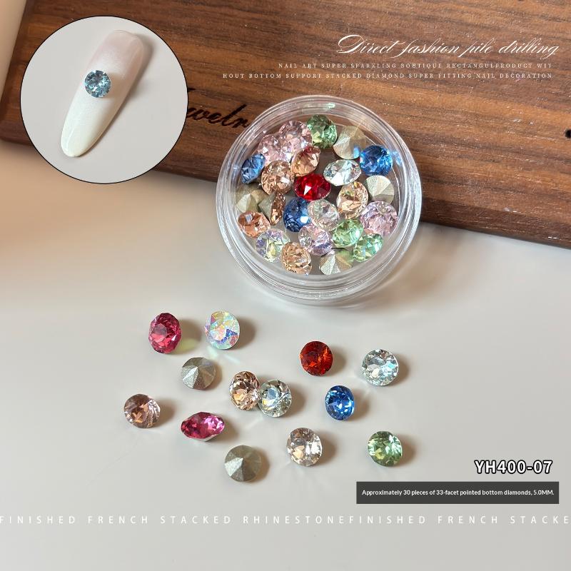 1 Box Mixed-Size Mini Pointed-bottom Round Nail Rhinestone Shiny Luxury Nail Crystal DIY Nail Art Decoration Gems Accessories