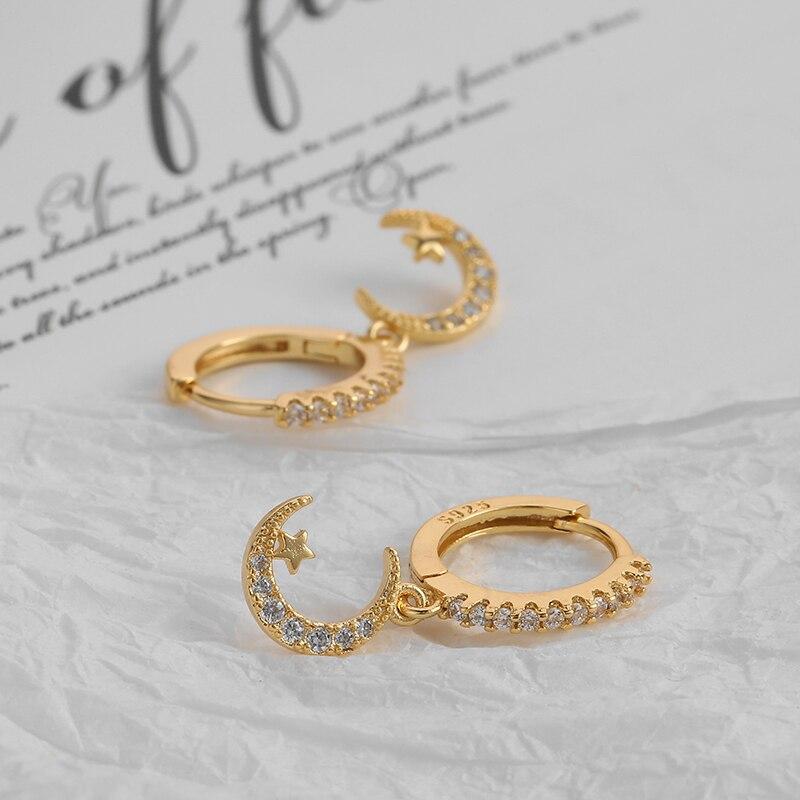 925 стерлингового серебра маленькие звезды луна серьги кольца для женщин предотвратить аллергию подвески серьги изящные ювелирные изделия