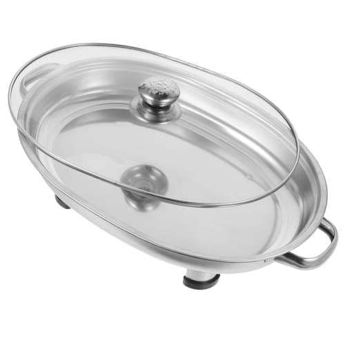 Hoement Stainless Steel Buffet Tray, Oval, Fish Serving Plate with Glass Cover for Food Protection, Kitchen and Dining