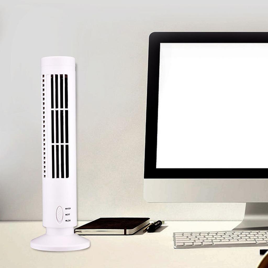 Mini USB Bladeless Tower Fan 2 Wind Speeds and Modes Standing Fan for Bedroom Living Room Home