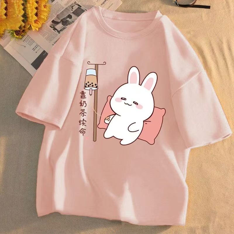 Летняя женская футболка с короткими рукавами из хлопка, свободные корейские топы с принтом в трендовом стиле