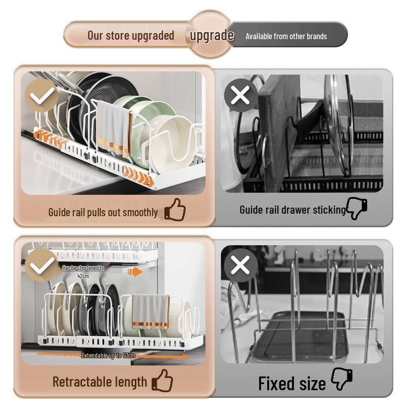 Adjustable Pull-Out Kitchen Organizer: Dish Rack, Pot & Pan Storage, Under-Cabinet & Countertop Holder