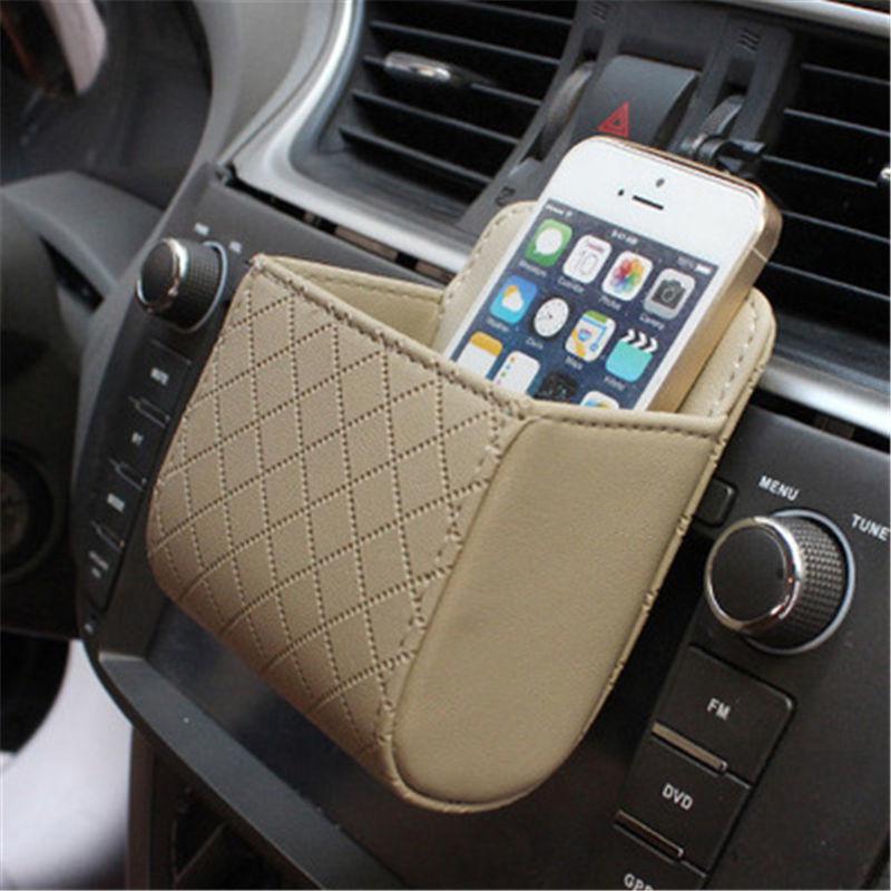 1pc Car Dashboard Storage Bag Leather Hanging Tidy Organizer Phone Glasses Holder Car Accessories