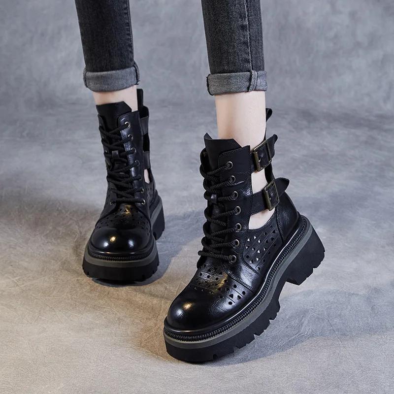 New Women's Leather Sandals Quality Platform Hollow Roman Women's Wedge Sandals Classic Leather Boots for Women