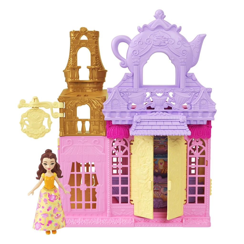 Mattel Disney Princess Tea Shop Castle Mini Playset with 1 Mini Ages Yellow JLT63 Belle's (Stackable Series! Doll) Doll, 3+,