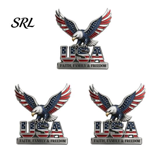 Waterproof Car Stickers USA Faith, Family & Freedom Metal Emblem, Eagle Letters Patriotic Edition 3D Strong Adhesive Decal 250th Anniversary Red Blue