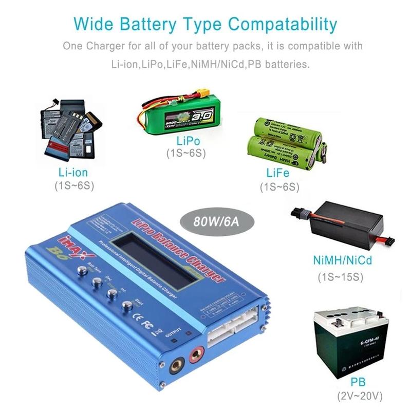 HTRC iMAX B6 80W RC Charger for Lipo NiMh Li-ion Ni-Cd Battery Charger Discharger with 15V 6A Adapter IMAX B6 Balance Charger