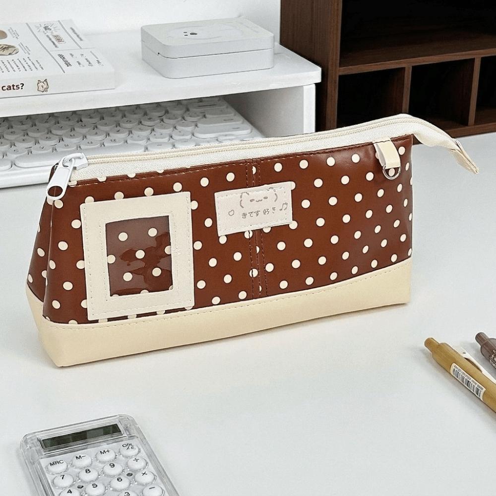 Star Print Polka Dot Pencil Case Cloth Pencil Pouch Simple Pen Bag School Supplies