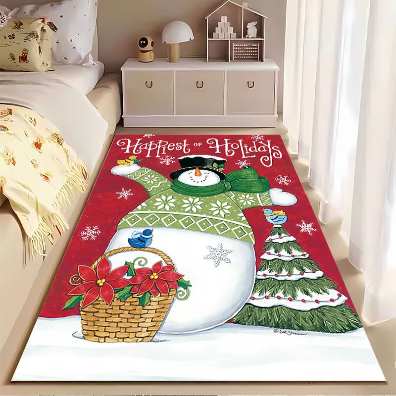 Snowman Holiday Scene Carpet suitable as a non-slip mat for the living room or bedroom sofa