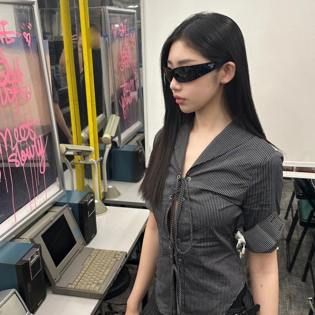 Винтажные сексуальные кокетливые блузки женские корейский стиль панк уличная одежда полосатый принт бандажные ажурные тонкие рубашки Y2k