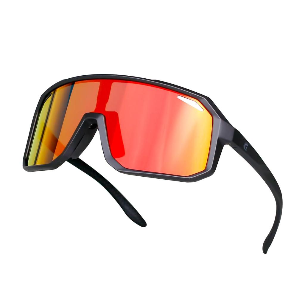 Polarized Sunglasses for Cycling and Sports Prescription Compatible Inner UV Large Black Frame X Red Lens [Gorix] [Polarized Lenses, Frame,