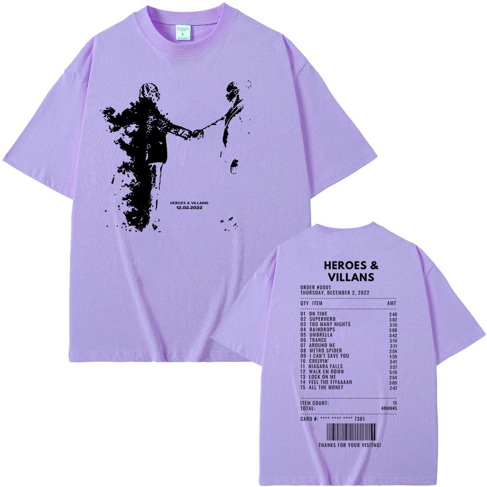 Футболки с двусторонним принтом Rapper Metro Boomin Heroes & Villains для мужчин и женщин, хип-хоп, винтажные, оверсайз, мужские, крутая уличная одежда