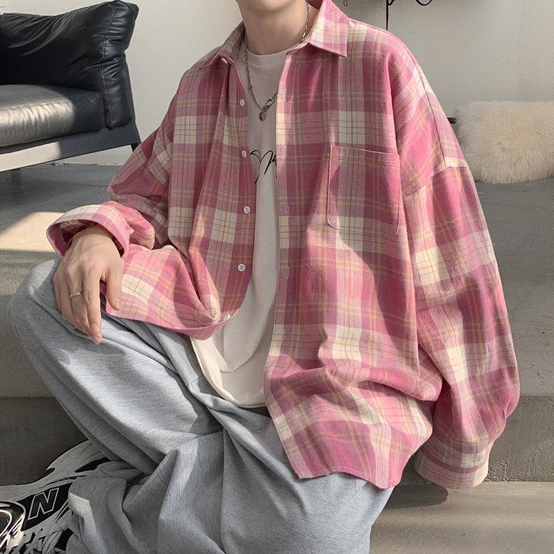 Мужская клетчатая рубашка с длинным рукавом в стиле ретро, корейский стиль, весна/осень