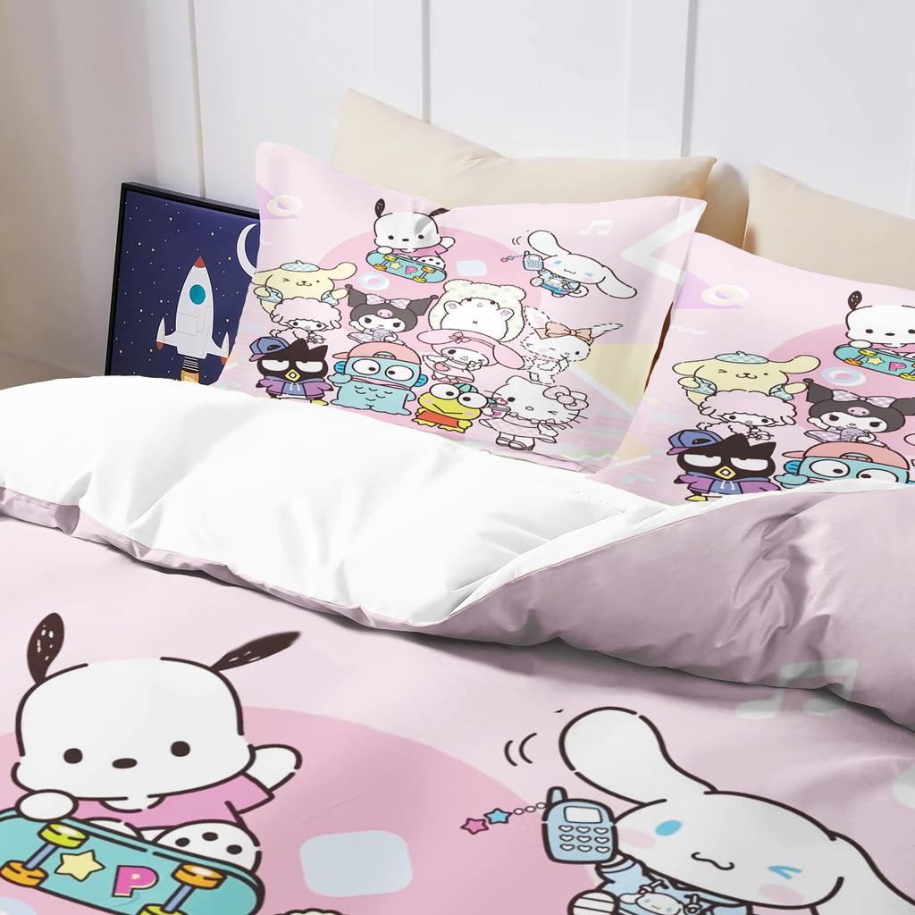 Sanrio Моя Мелоди Куроми Почакко Аниме Комплект Пододеяльника Comforte С Принтом Мультяшный Двуспальный Размер Комплекты Постельного Белья Рождественские Подарки 3-предметный