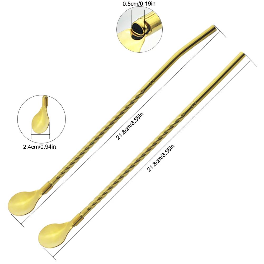 10 шт. многоразовая ложка-соломинка из нержавеющей стали, цветная металлическая соломинка, коктейльная ложка-соломинка, аксессуар для помешивания кофе в молочном баре