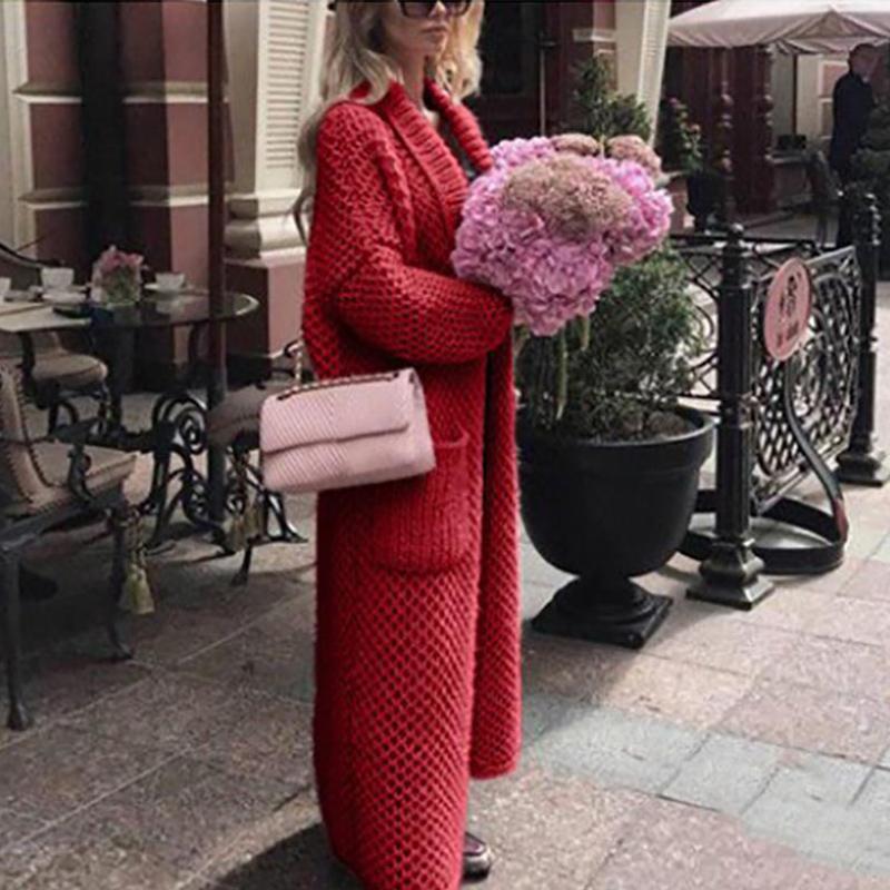 Зимний воротник вязаный кардиган коллаж однотонный длинный женский вязаный свитер большого размера