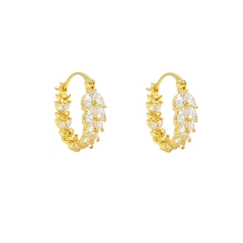 Light luxury high-end wheat zircon earrings niche design French ear buckle temperament light luxury versatile exquisite earrings