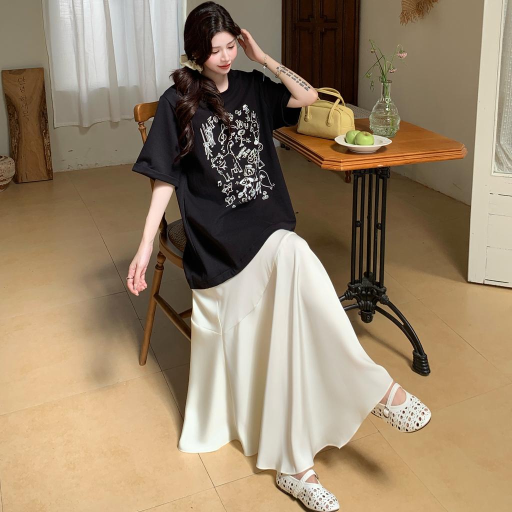Dimanaf 2025 Summer Plus Size Dress Women Vintage Dress Basic Long Elegant Loose Printing Casual Dress
