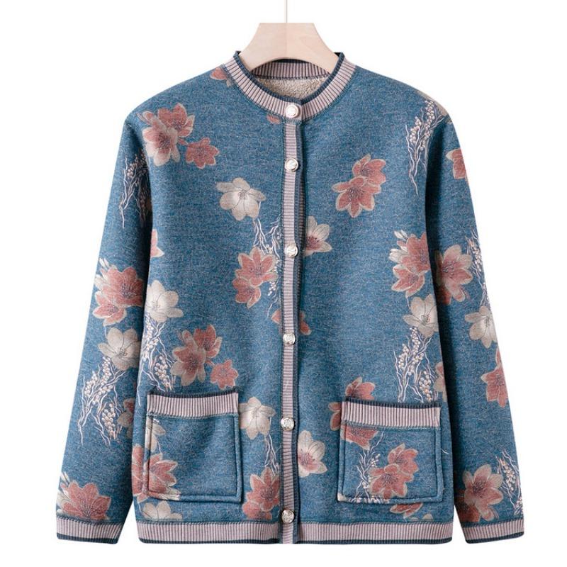 Бабушкин осенний повседневный кардиган флис утолщенный для среднего возраста пожилых людей осенне-зимняя одежда женская одежда для мамы новый вязаный свитер куртка