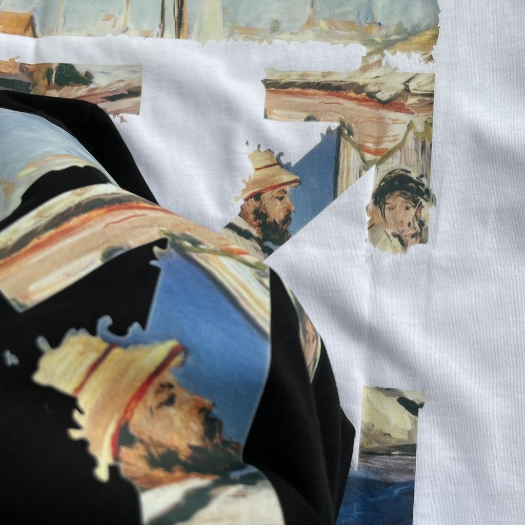 Off-White Лето 2025 года, новая классическая футболка с короткими рукавами и принтом стрелы от Monet для мужчин и женщин, парная футболка