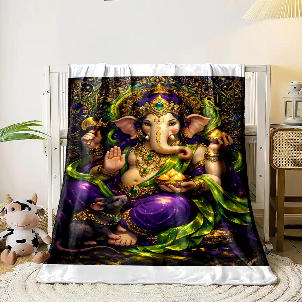 Hindu Lord Ganesha with Jewel-Toned DesignFlannel blanket for bedroom, living room, sofa, and nap