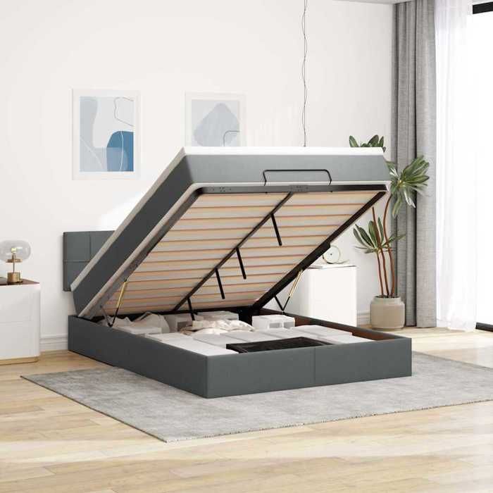 VidaXL Ottoman Bed with Mattress Dark Grey 140x200 Cm Fabric 3311464