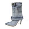 Fashion Shoes for Women 2024 New Blue Denim Women's Modern Boots Sexy Pointed Toe Female High Heels Fashionable and Versatile Stilettos